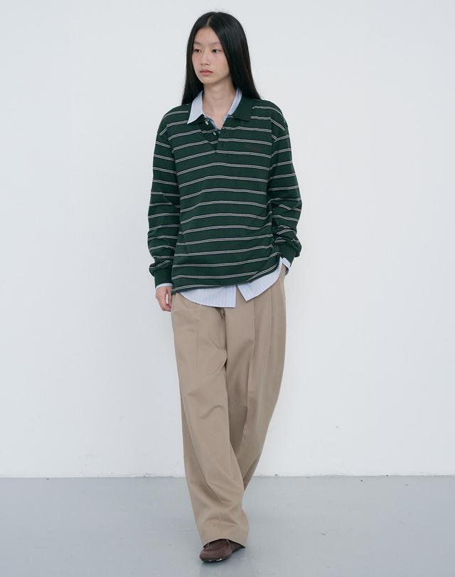 던스트 UNISEX MULTI STRIPE COLLARED T-SHIRT FOREST GREEN STRIPE_UDTS6C119E2 그린 착용컷