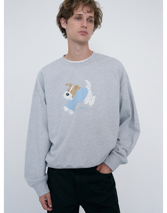 던스트 UNISEX PUPPY SWEATSHIRT MID MELANGE GREY_UDTS6C112G1 그레이 착용컷