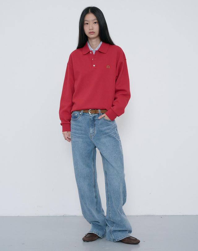 던스트 [10/27 예약배송] UNISEX LEATHER LOGO COLLARED T-SHIRT RED_UDTS6C110R2 레드 착용컷