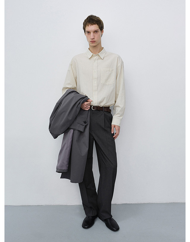 던스트 [XS,S,L,XL 10/27 예약배송] UNISEX INFORMAL SHIRT IVORY STRIPE_UDSH6C102IV 아이보리 착용컷