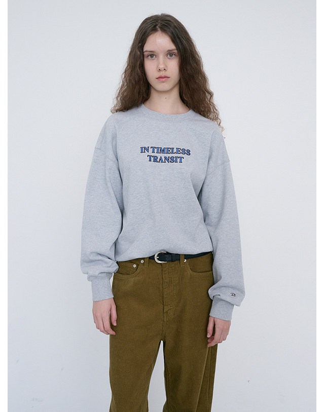던스트 UNISEX SLOGAN SWEATSHIRT MID MELANGE GREY_M_UDTS6C109G1 그레이 착용컷