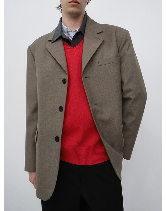 던스트 UNISEX CASHMERE V-NECK SWEATER RED_M_UDSW6C111R2 레드 착용컷