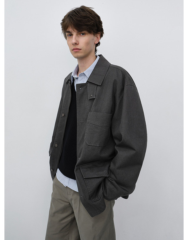 던스트 UNISEX CHORE JACKET SEPIA_M_UDJA6C104W2 브라운 착용컷