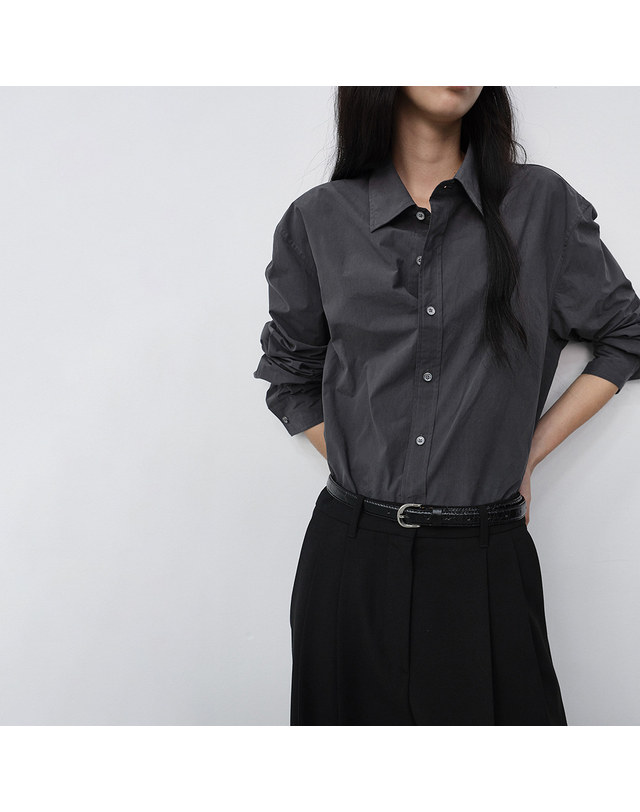 던스트 D-BUCKLE SLIM LEATHER BELT BLACK_UDBE6F201BK 블랙 착용컷