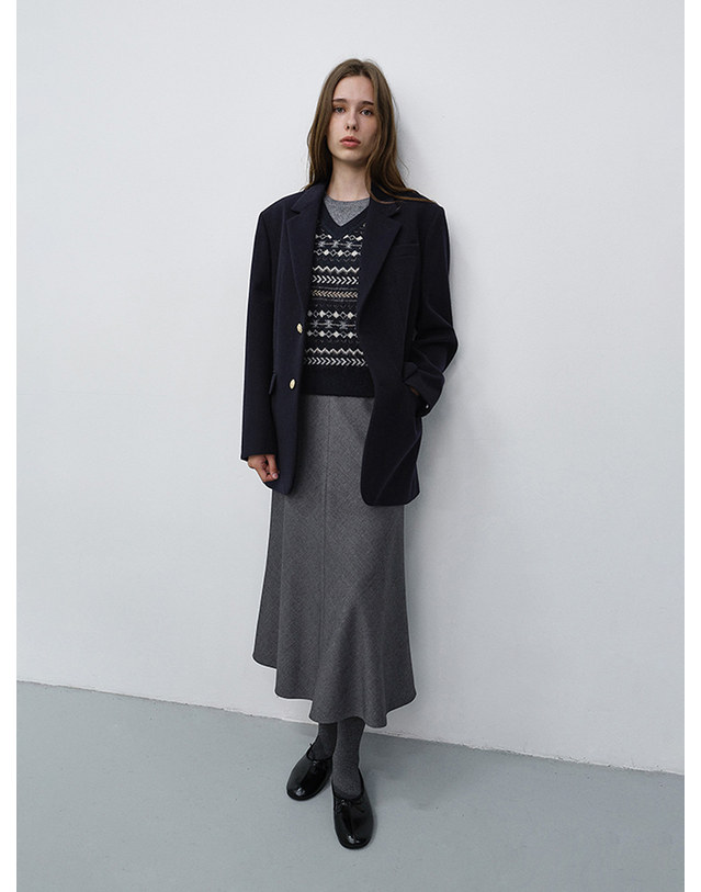 던스트 FLUID LONG SKIRT MELANGE GREY_UDSK6C207G2 그레이 착용컷