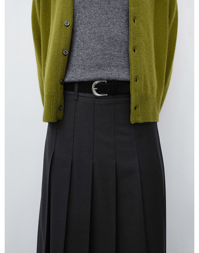 던스트 PLEATS LONG SKIRT CHARCOAL GREY_UDSK6C206CG 그레이 착용컷