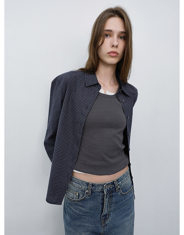 던스트 ESSENTIAL SLIM CHECKED SHIRT BLUE NAVY_UDSH6C201N1 네이비 착용컷