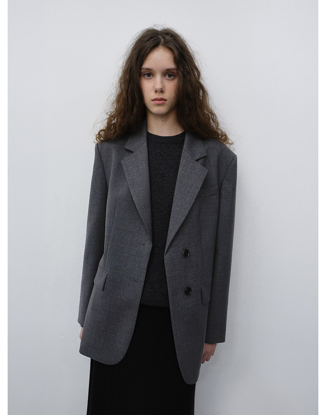 던스트 ESSENTIAL 2 BUTTON WOOL BLAZER MELANGE GREY_UDJA6C202G2 그레이 착용컷