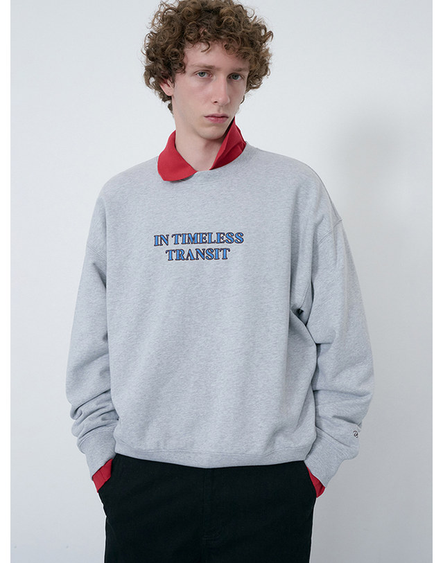 던스트 UNISEX SLOGAN SWEATSHIRT MID MELANGE GREY_UDTS6C109G1 그레이 착용컷