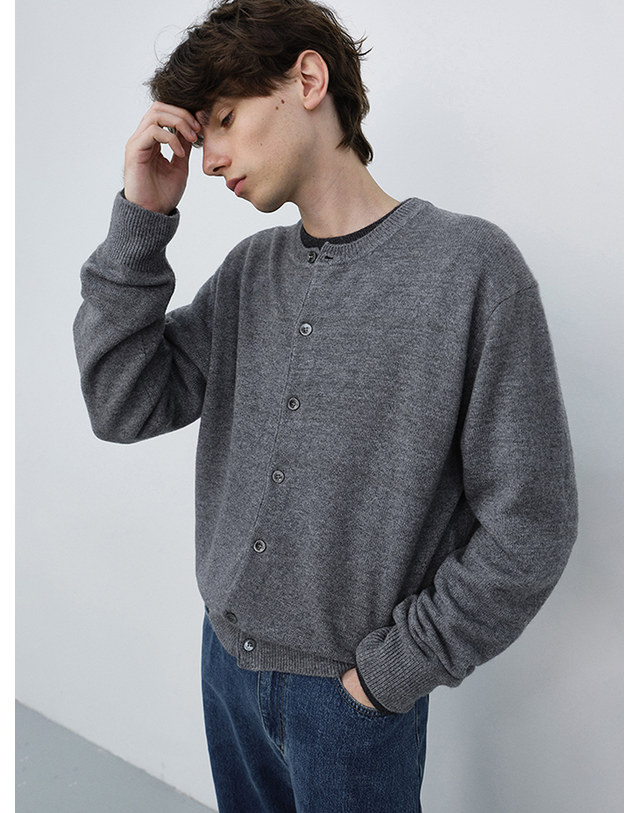 던스트 UNISEX CREWNECK KNIT CARDIGAN MELANGE GREY_UDSW6C101G2 그레이 착용컷