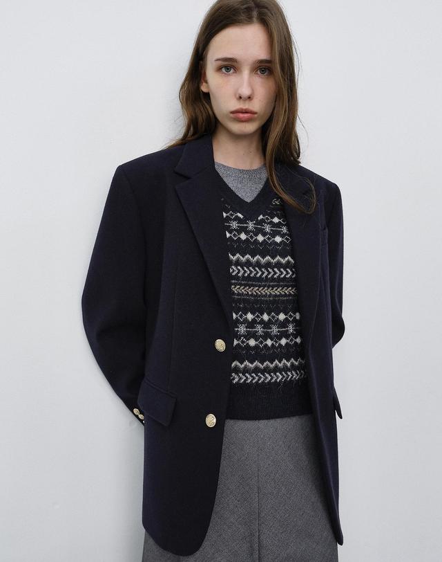던스트 UNISEX CLASSIC 2 BUTTON WOOL BLAZER NAVY_UDJA6C107N2 네이비 착용컷