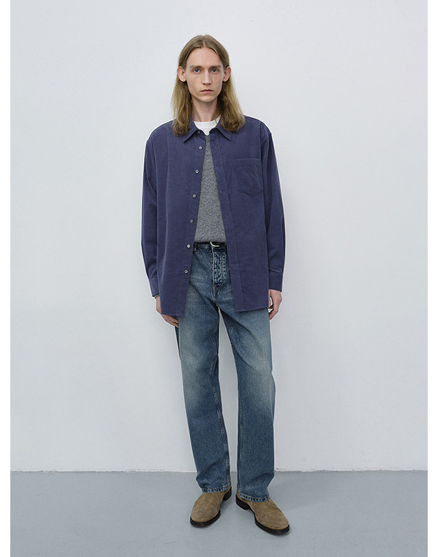 던스트 UNISEX CORDUROY SHIRT WASHED BLUE_M_UDSH6C106B2 블루 착용컷