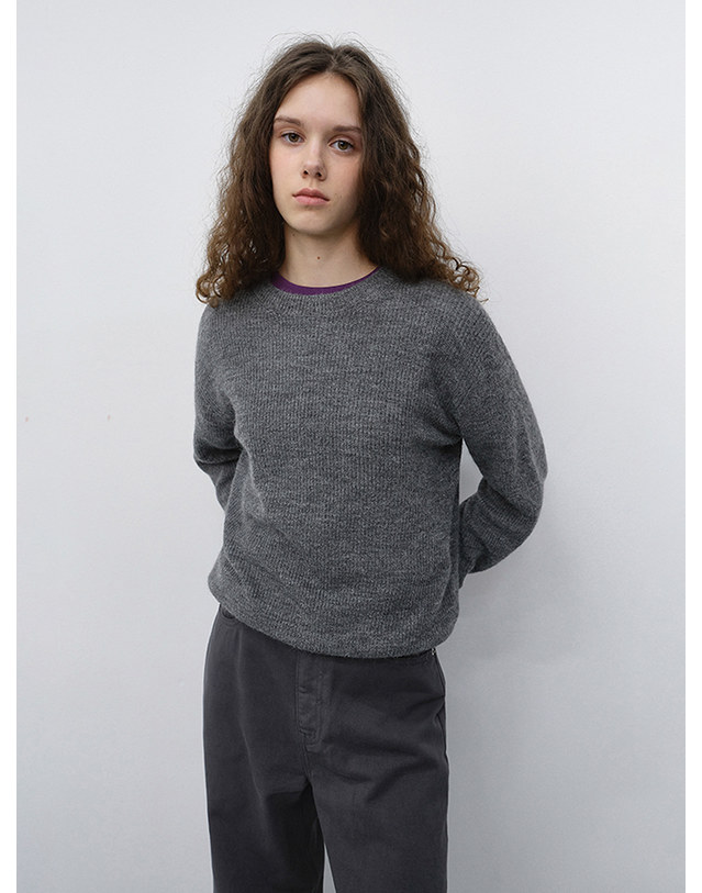 던스트 UNISEX HAIRLY SWEATER MELANGE GREY_M_UDSW6C113G2 그레이 착용컷