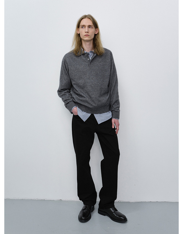 던스트 UNISEX COLLARED SWEATER MELANGE GREY_M_UDSW6C112G2 그레이 착용컷