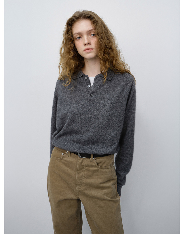 던스트 UNISEX COLLARED SWEATER MELANGE GREY_M_UDSW6C112G2 그레이 착용컷
