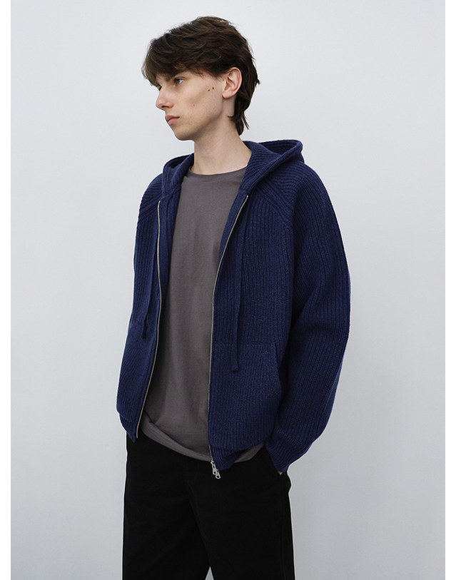 던스트 UNISEX HOODED KNIT CARDIGAN DARK BLUE_M_UDSW6C104B2 블루 착용컷