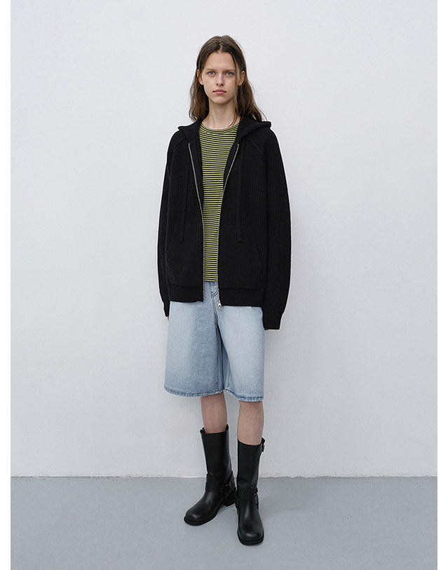 던스트 UNISEX HOODED KNIT CARDIGAN BLACK_M_UDSW6C104BK 블랙 착용컷