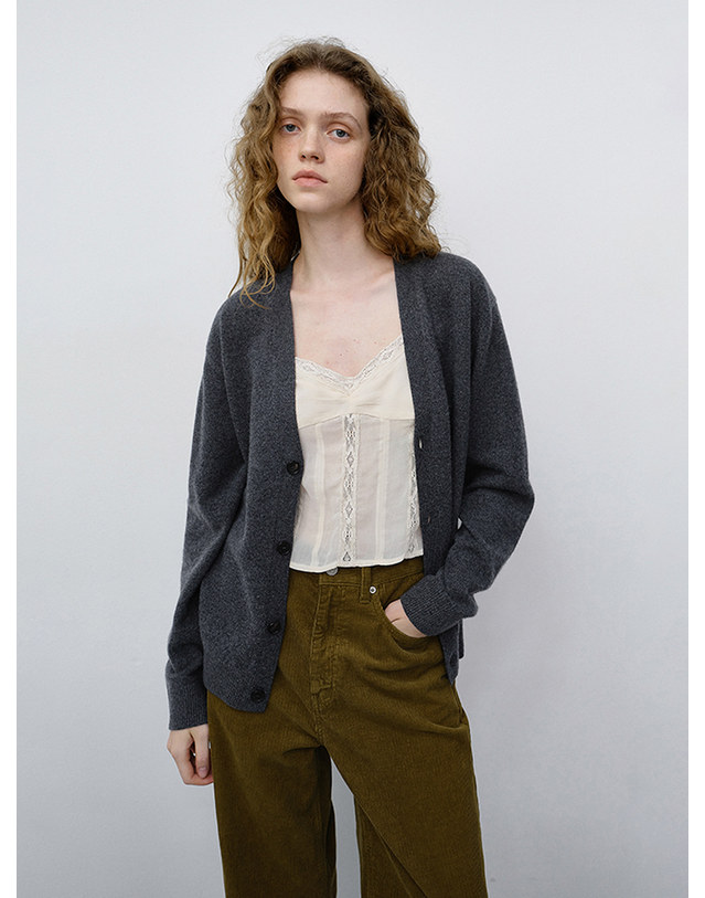 던스트 UNISEX V-NECK CARDIGAN MELANGE GREY_M_UDSW6C103G2 그레이 착용컷