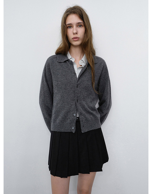 던스트 UNISEX COLLARED KNIT CARDIGAN MELANGE GREY_M_UDSW6C102G2 그레이 착용컷