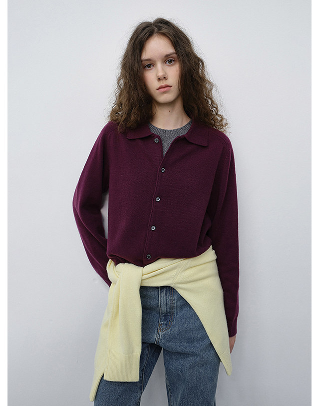 던스트 UNISEX COLLARED KNIT CARDIGAN PLUM PURPLE_M_UDSW6C102U2 퍼플 착용컷