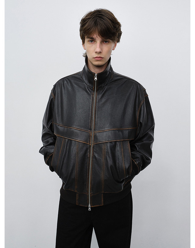 던스트 UNISEX STAND COLLARED LEATHER BLOUSON BRUSHED BROWN_M_UDJU6C103W2 브라운 착용컷