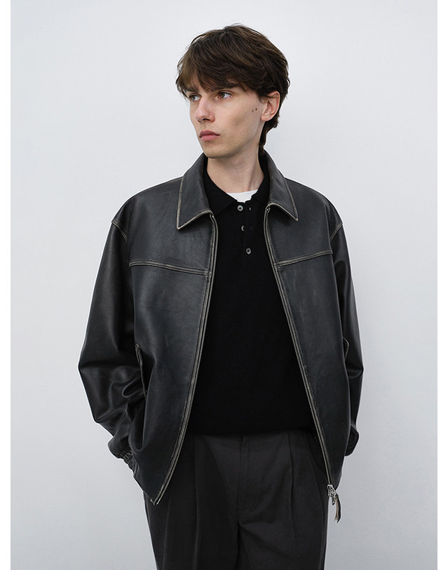 던스트 UNISEX REFINED LEATHER BLOUSON BRUSHED BLACK_M_UDJU6C101G3 그레이 착용컷