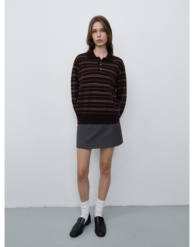 던스트 UNISEX COLLARED STRIPED SWEATER BROWN_UDSW6C115W2 브라운 착용컷