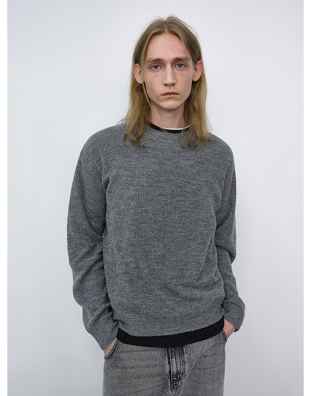 던스트 UNISEX HAIRLY SWEATER MELANGE GREY_UDSW6C113G2 그레이 착용컷