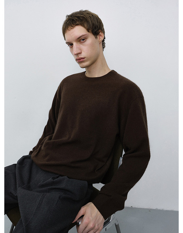 던스트 UNISEX ESSENTIAL CREWNECK SWEATER BROWN_UDSW6C110W2 브라운 착용컷