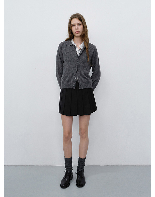 던스트 UNISEX COLLARED KNIT CARDIGAN MELANGE GREY_UDSW6C102G2 그레이 착용컷
