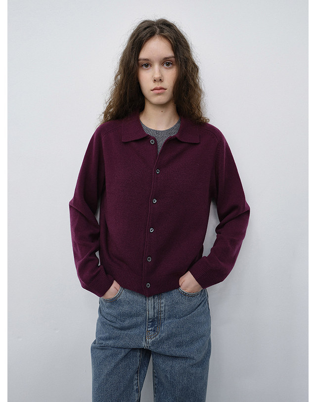 던스트 UNISEX COLLARED KNIT CARDIGAN PLUM PURPLE_UDSW6C102U2 퍼플 착용컷
