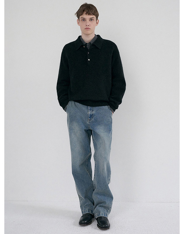 던스트 UNISEX HAIRY COLLARED SWEATER BLACK_M_UDSW6D135BK 블랙 착용컷