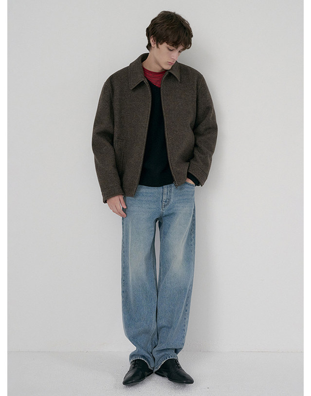 던스트 UNISEX COLLARED WOOL BLOUSON BROWN MELANGE_M_UDJU6D126W2 브라운 착용컷