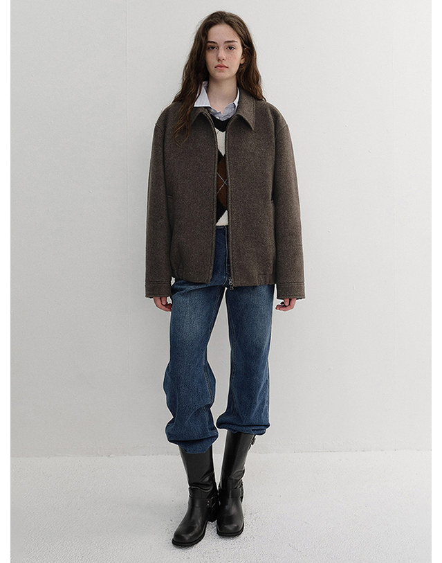 던스트 UNISEX COLLARED WOOL BLOUSON BROWN MELANGE_M_UDJU6D126W2 브라운 착용컷