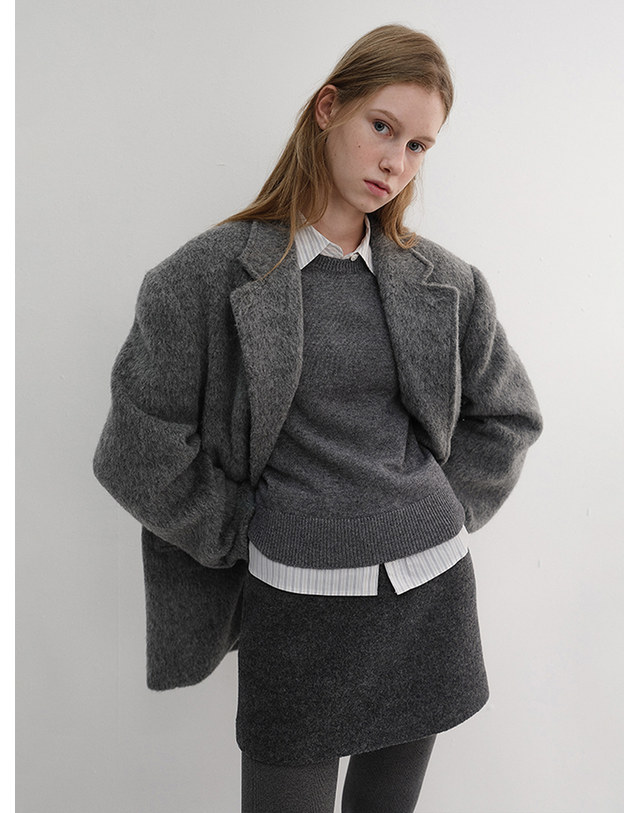 던스트 WOOL MINI SKIRT MELANGE GREY_UDSK6D224G2 그레이 착용컷