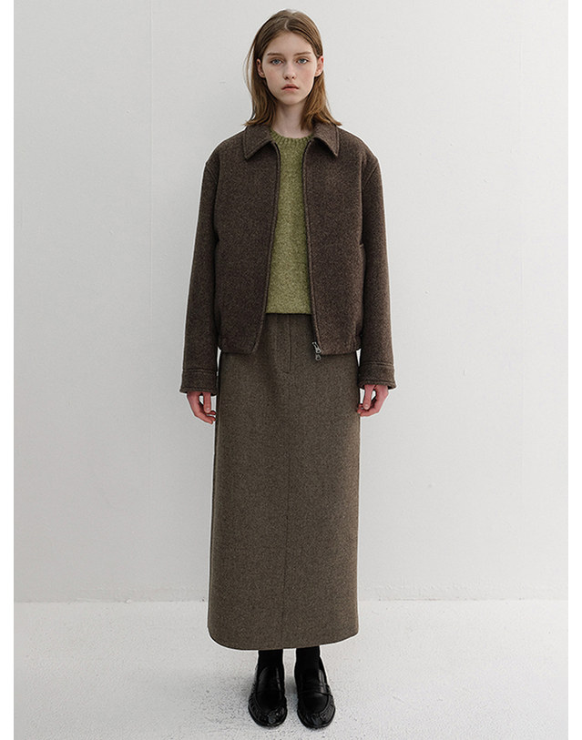 던스트 H-LINE LONG SKIRT MELANGE BROWN_UDSK6D223W2 브라운 착용컷