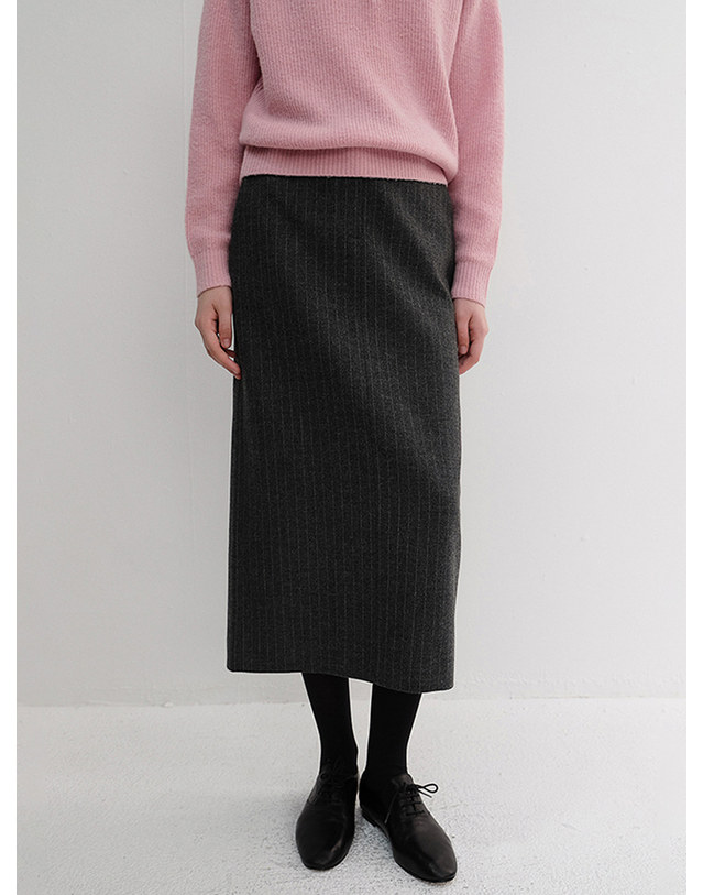던스트 H-LINE LONG SKIRT GREY STRIPE_UDSK6D223G2 그레이 착용컷
