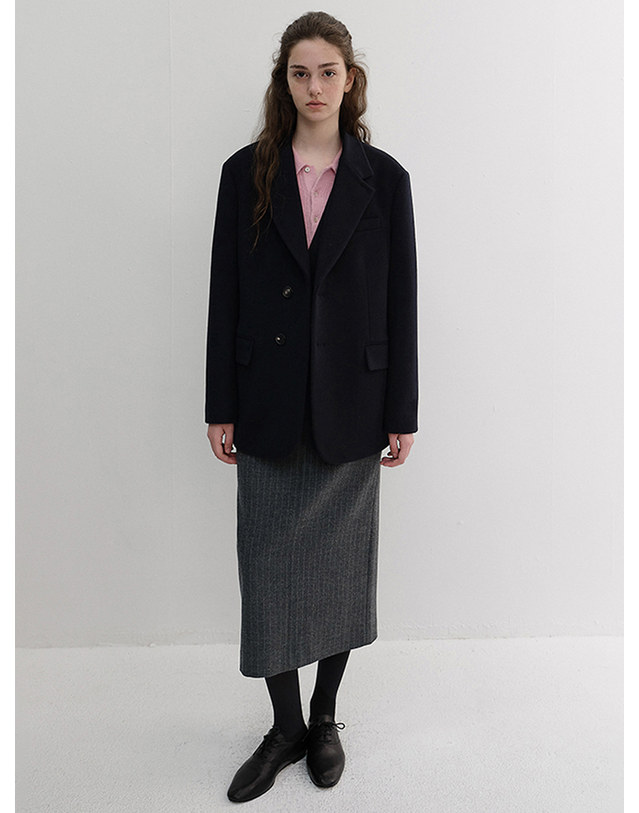 던스트 H-LINE LONG SKIRT GREY STRIPE_UDSK6D223G2 그레이 착용컷