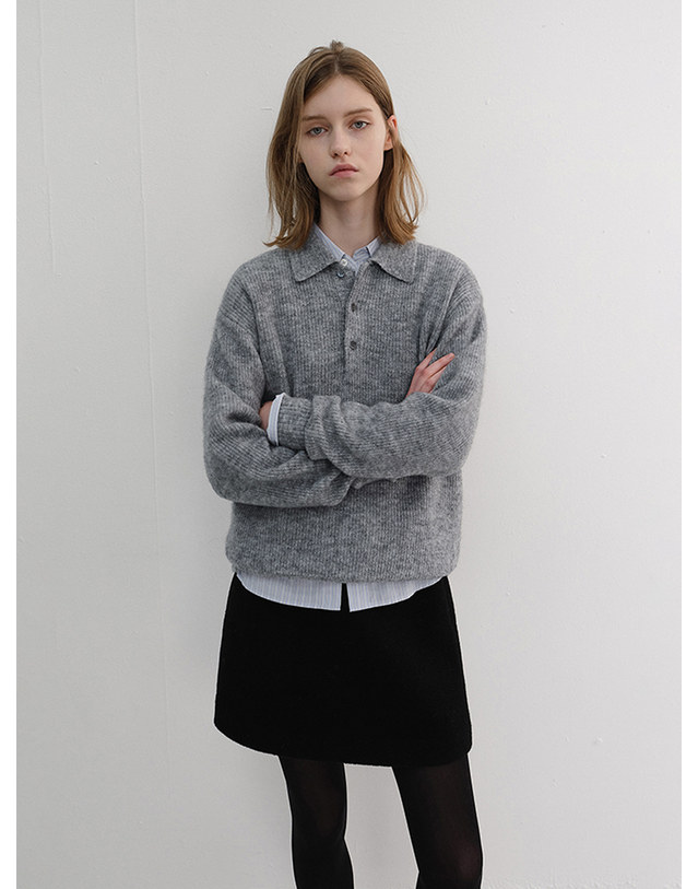 던스트 UNISEX HAIRY COLLARED SWEATER MELANGE GREY_UDSW6D135G2 그레이 착용컷