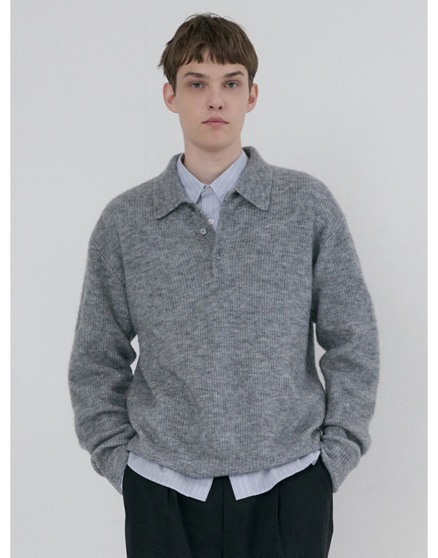 던스트 UNISEX HAIRY COLLARED SWEATER MELANGE GREY_UDSW6D135G2 그레이 착용컷