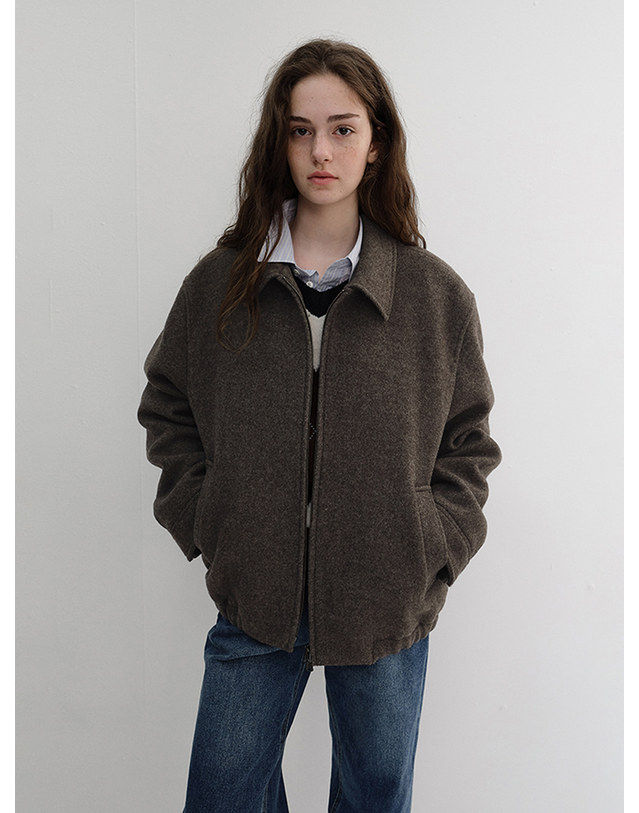 던스트 UNISEX COLLARED WOOL BLOUSON BROWN MELANGE_UDJU6D126W2 브라운 착용컷