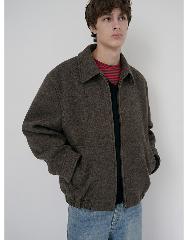 던스트 UNISEX COLLARED WOOL BLOUSON BROWN MELANGE_UDJU6D126W2 브라운 착용컷