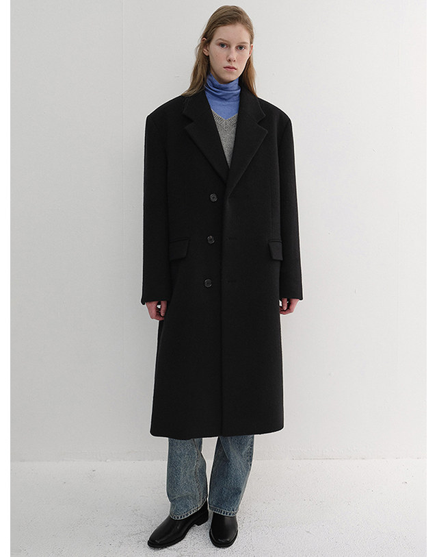 던스트 UNISEX BOXY TAILORED COAT BLACK_UDCO6D124BK 블랙 착용컷