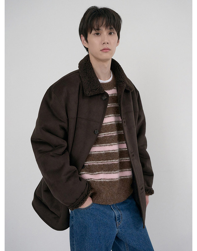 던스트 UNISEX STRIPED HAIRY SWEATER BROWN PINK_M_UDSW6D139W2 브라운 착용컷