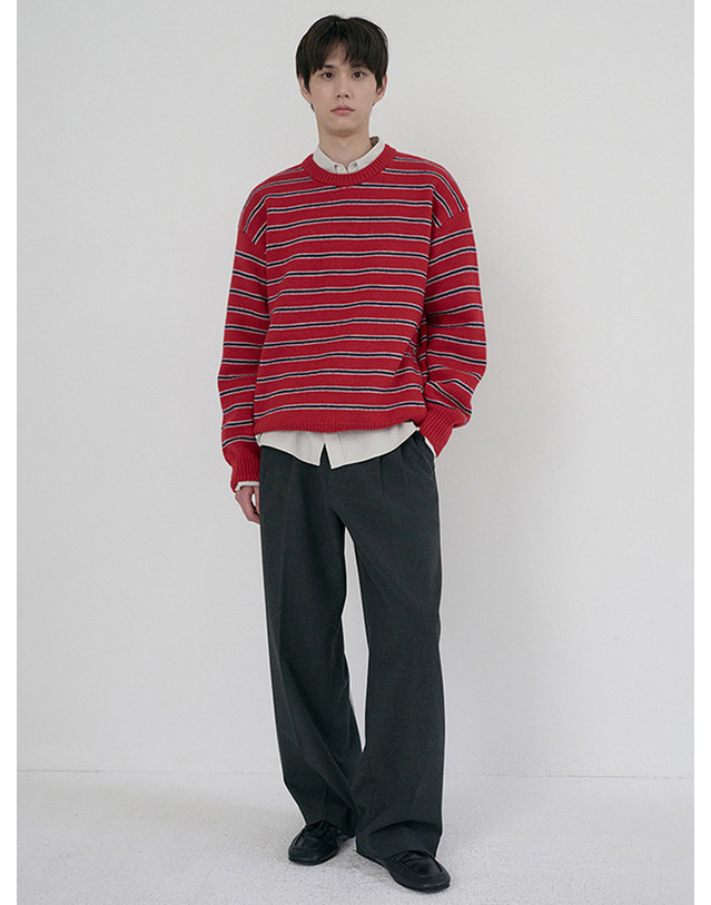 던스트 UNISEX STRIPED CHUNKY SWEATER RED_M_UDSW6D138R2 레드 착용컷