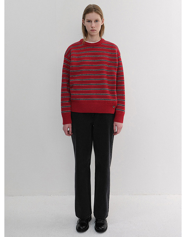 던스트 UNISEX STRIPED CHUNKY SWEATER RED_M_UDSW6D138R2 레드 착용컷