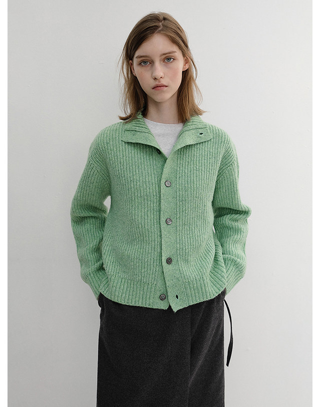 던스트 UNISEX HIGH NECK BUTTON CARDIGAN SOFT GREEN_M_UDSW6D122E1 그린 착용컷