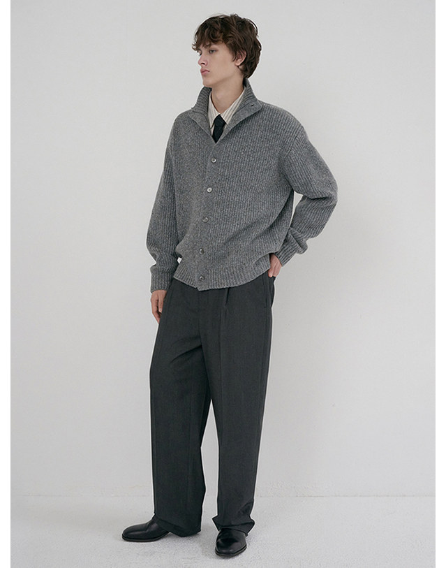 던스트 UNISEX HIGH NECK BUTTON CARDIGAN MELANGE GREY_M_UDSW6D122G2 그레이 착용컷