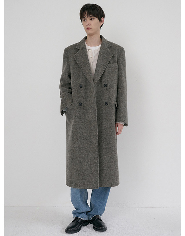 던스트 UNISEX LOOSE DOUBLE-BREASTED COAT GREY HERRINGBONE_M_UDCO6D127G2 그레이 착용컷