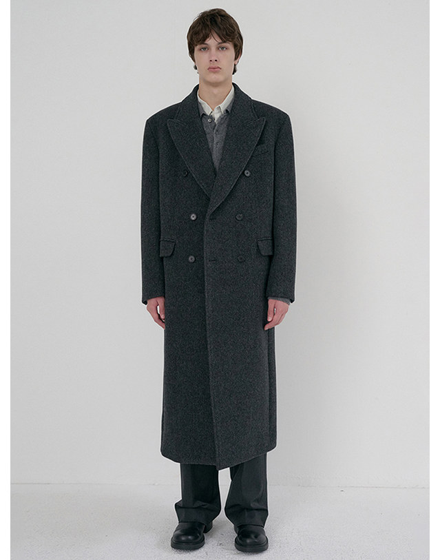던스트 UNISEX TAILORED DOUBLE-BREASTED COAT CHARCOAL GREY PATTERN_M_UDCO6D125G3 그레이 착용컷